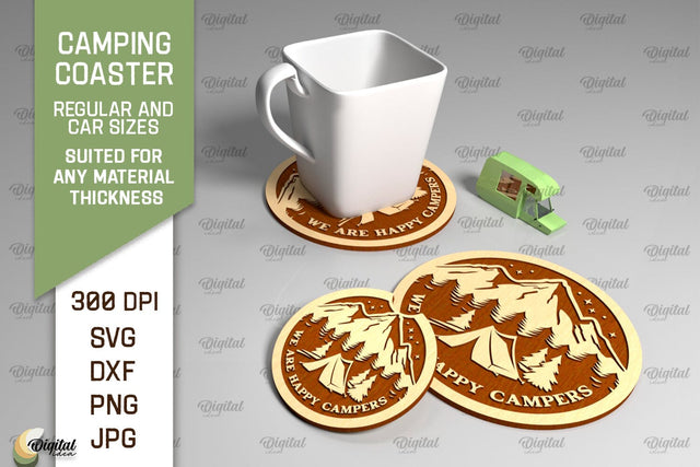 Camping Coaster Laser Cut. Coaster Home Decor SVG SVG Evgenyia Guschina 