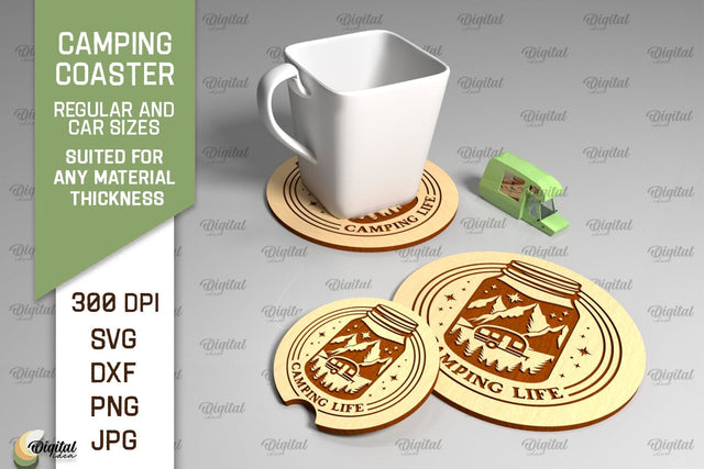 Camping Coaster Laser Cut. Coaster Home Decor SVG SVG Evgenyia Guschina 