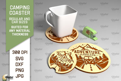 Camping Coaster Laser Cut. Coaster Home Decor SVG SVG Evgenyia Guschina 