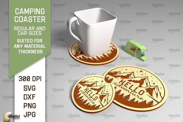 Camping Coaster Laser Cut. Coaster Home Decor SVG SVG Evgenyia Guschina 