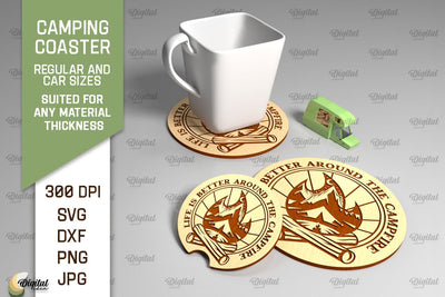 Camping Coaster Laser Cut. Coaster Home Decor SVG SVG Evgenyia Guschina 