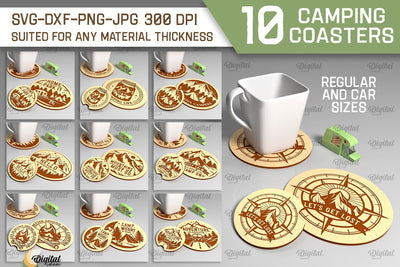 Camping Coasters Laser Cut Bundle. Coasters Home Decor SVG SVG Evgenyia Guschina 