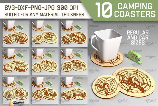 Camping Coasters Laser Cut Bundle. Coasters Home Decor SVG SVG Evgenyia Guschina 