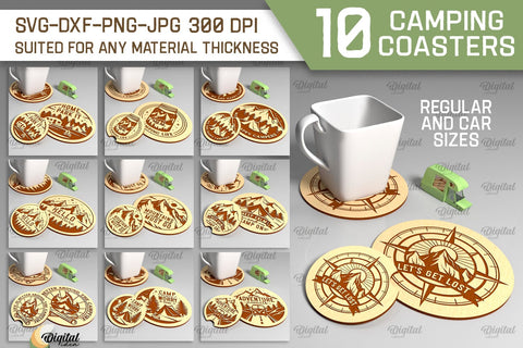 Camping Coasters Laser Cut Bundle. Coasters Home Decor SVG SVG Evgenyia Guschina 