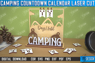Camping Countdown Calendar | 3D Calendar Design | Camping Vibes | CNC File SVG Fly Design 