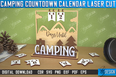 Camping Countdown Calendar | 3D Calendar Design | Camping Vibes | CNC File SVG Fly Design 