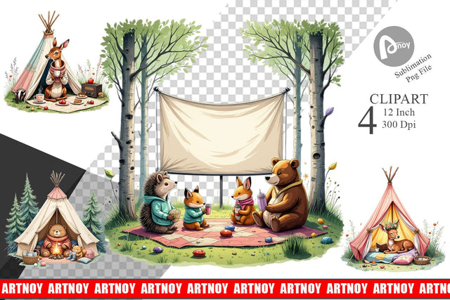 Camping Cozy Animals Clipart Sublimation artnoy 