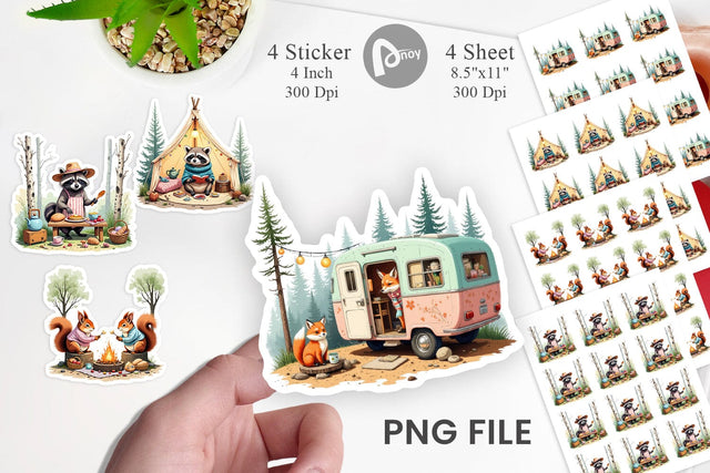 Camping Cozy Animals Sticker Sublimation artnoy 