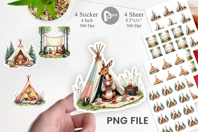 Camping Cozy Animals Sticker Sublimation artnoy 