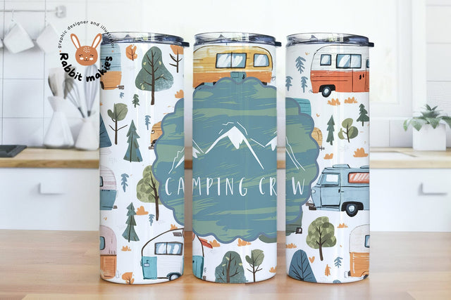 Camping Crew 20 oz Skinny Sublimation Tumbler Design, Glamping Sublimation Design Png, Camping Tumbler Png Downloads Sublimation Rabbitmakies 