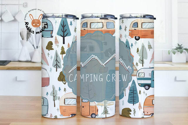 Camping Crew 20 oz Skinny Sublimation Tumbler Design, Glamping Sublimation Design Png, Camping Tumbler Png Downloads Sublimation Rabbitmakies 