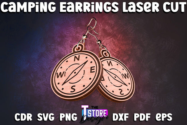 Camping Earrings Laser Cut | Accessories Laser Cut Design | CNC Files SVG The T Store Design 