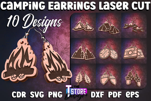 Camping Earrings Laser Cut | Accessories Laser Cut Design | CNC Files SVG The T Store Design 