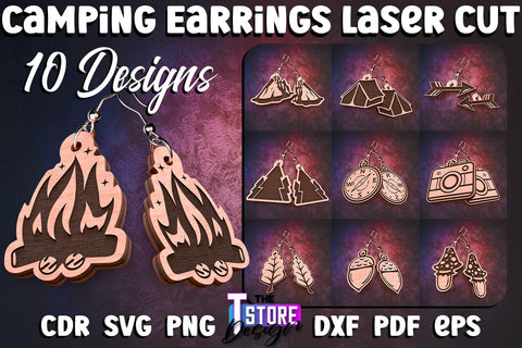 Camping Earrings Laser Cut | Accessories Laser Cut Design | CNC Files SVG The T Store Design 