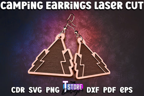 Camping Earrings Laser Cut | Accessories Laser Cut Design | CNC Files SVG The T Store Design 