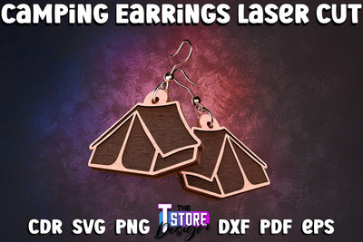 Camping Earrings Laser Cut | Accessories Laser Cut Design | CNC Files SVG The T Store Design 