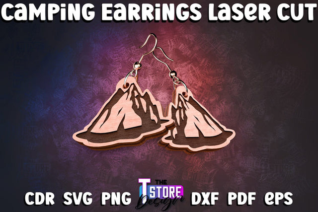 Camping Earrings Laser Cut | Accessories Laser Cut Design | CNC Files SVG The T Store Design 