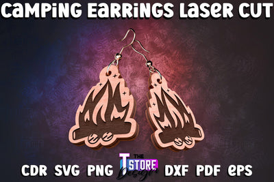 Camping Earrings Laser Cut | Accessories Laser Cut Design | CNC Files SVG The T Store Design 