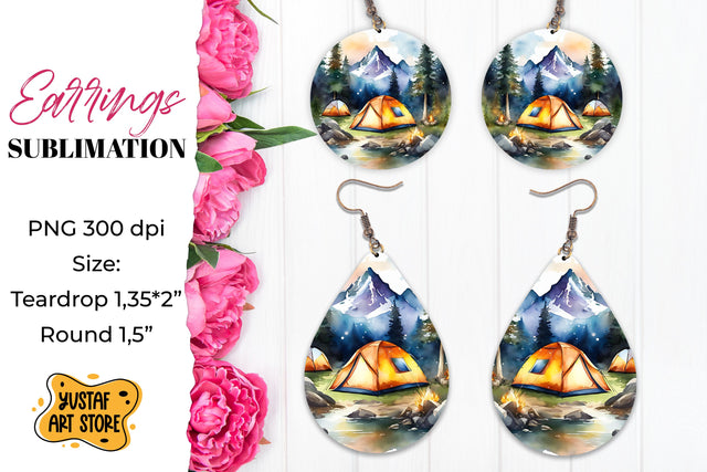 Camping earrings. Mountain Sublimation. Sublimation Yustaf Art Store 