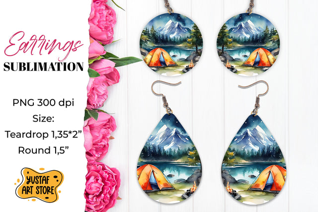 Camping earrings. Mountain Sublimation. Sublimation Yustaf Art Store 