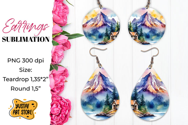 Camping earrings. Mountain Sublimation. Sublimation Yustaf Art Store 