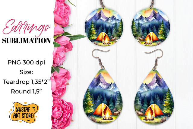 Camping earrings. Mountain Sublimation. Sublimation Yustaf Art Store 