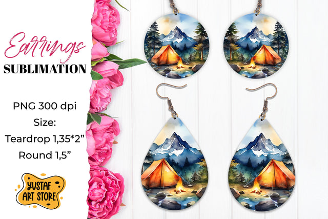 Camping earrings. Mountain Sublimation. Sublimation Yustaf Art Store 