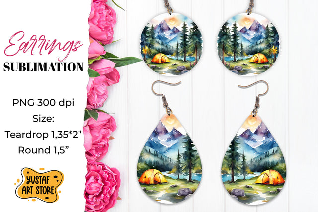 Camping earrings. Mountain Sublimation. Sublimation Yustaf Art Store 