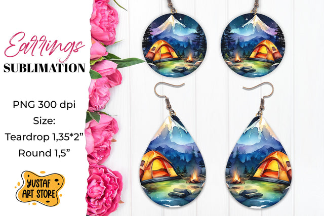 Camping earrings. Mountain Sublimation. Sublimation Yustaf Art Store 
