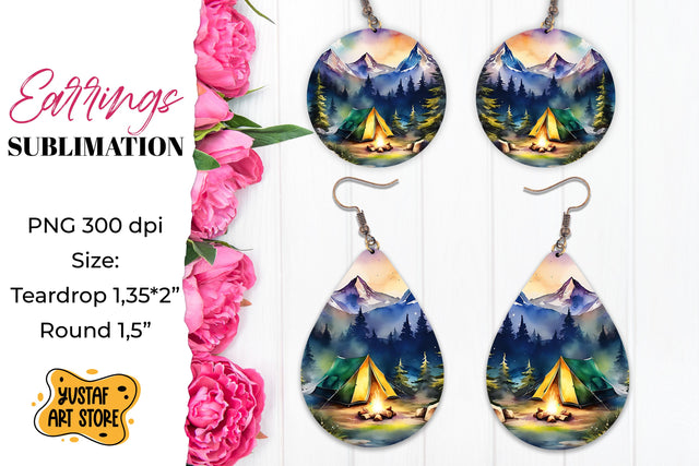 Camping earrings. Mountain Sublimation. Sublimation Yustaf Art Store 