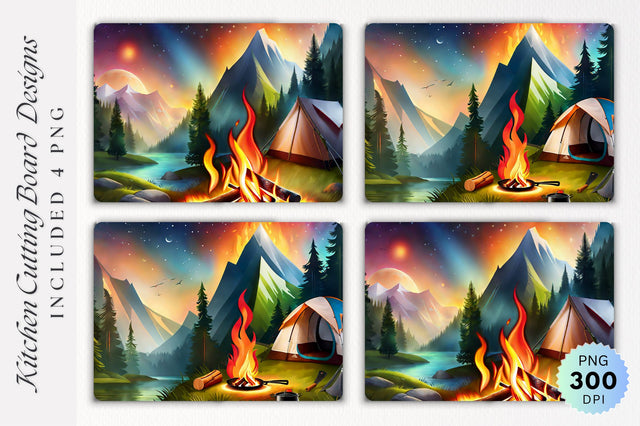 Camping fire Cutting Board PNG Design Sublimation Regulrcrative 