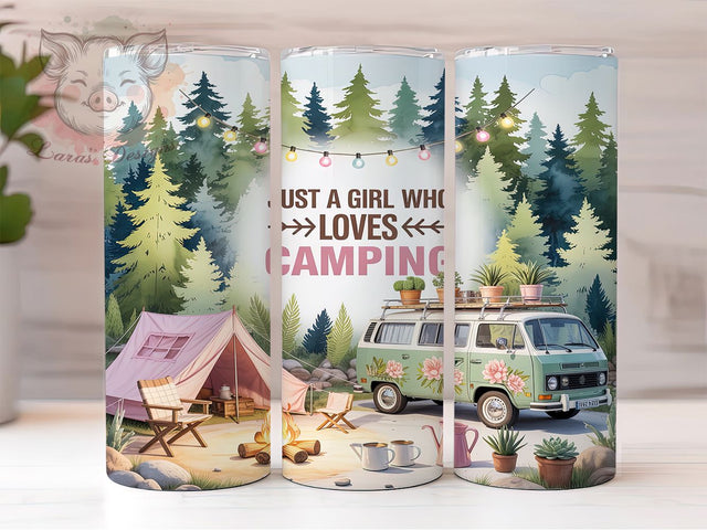 Camping Girl Adventure Tumbler Wrap, Outdoor Adventure Cup, Nature Lover Gift, Camp Life Tumbler, Happy Camper Pattern, Adventure Girl Design, Wilderness Drinkware Sublimation Lara' s Designs 
