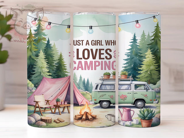 Camping Girl Adventure Tumbler Wrap, Outdoor Adventure Cup, Nature Lover Gift, Camp Life Tumbler, Happy Camper Pattern, Adventure Girl Design, Wilderness Drinkware Sublimation Lara' s Designs 