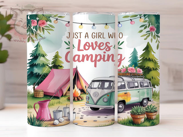 Camping Girl Adventure Tumbler Wrap, Outdoor Adventure Cup, Nature Lover Gift, Camp Life Tumbler, Happy Camper Pattern, Adventure Girl Design, Wilderness Drinkware Sublimation Lara' s Designs 