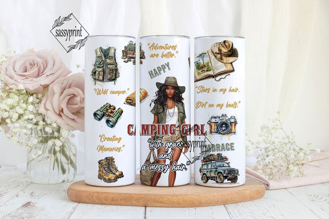 Camping Girl Life 20oz Skinny Tumbler Wrap PNG Camper AdventureSublimation Designs Prints Clip Art Download Sublimation sassyprint 