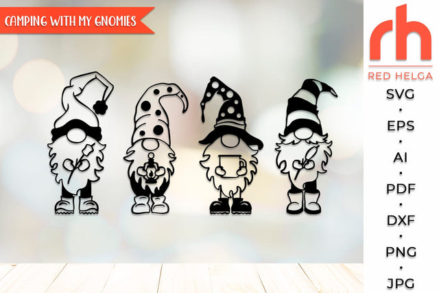 Camping Gnome SVG, Camp Theme Cut File, Window Decor DXF, Camping Design Vector, Gnome with a Marshmallow Outline SVG RedHelgaArt 