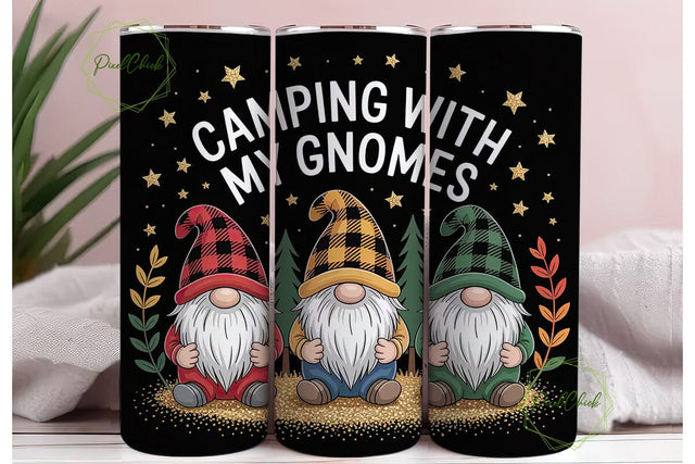 Camping Gnomes 20oz Tumbler Wrap Sublimation PixelChick 