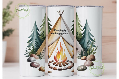 Camping Happy Place 20oz Tumbler Design Sublimation PixelChick 