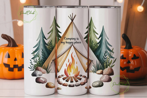 Camping Happy Place 20oz Tumbler Design Sublimation PixelChick 