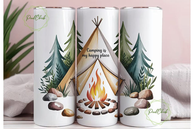 Camping Happy Place 20oz Tumbler Design Sublimation PixelChick 