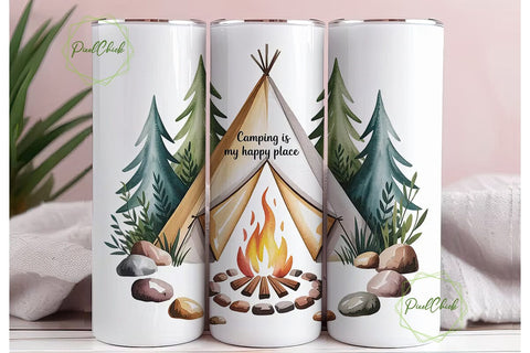 Camping Happy Place 20oz Tumbler Design Sublimation PixelChick 
