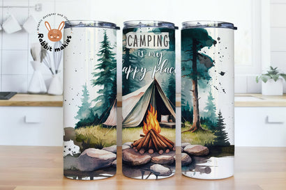 Camping is my happy place 20 oz skinny tumbler sublimation design Camper tent Campfire digital PNG Sublimation Rabbitmakies 