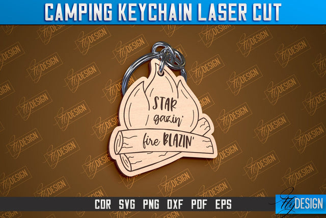 Camping Keychain Laser Cut | Adventure Design | Summer Camping Vibes | CNC File SVG Fly Design 
