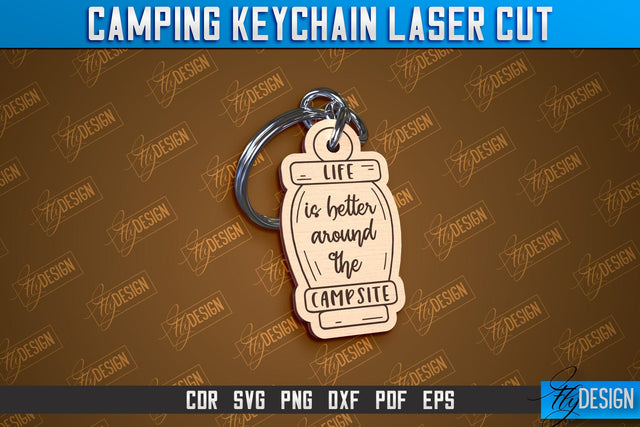 Camping Keychain Laser Cut | Adventure Design | Summer Camping Vibes | CNC File SVG Fly Design 