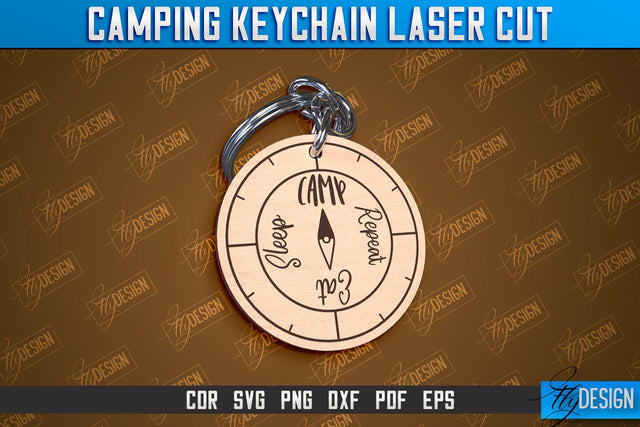 Camping Keychain Laser Cut | Adventure Design | Summer Camping Vibes | CNC File SVG Fly Design 