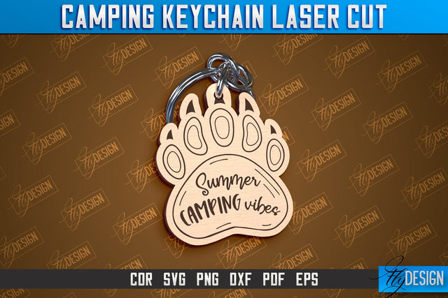 Camping Keychain Laser Cut | Adventure Design | Summer Camping Vibes | CNC File SVG Fly Design 