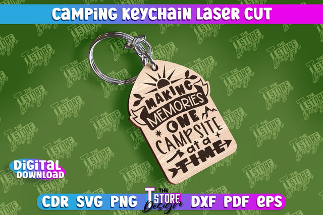 Camping Keychain Laser Cut | Adventure Design | Summer Camping Vibes | CNC File SVG The T Store Design 