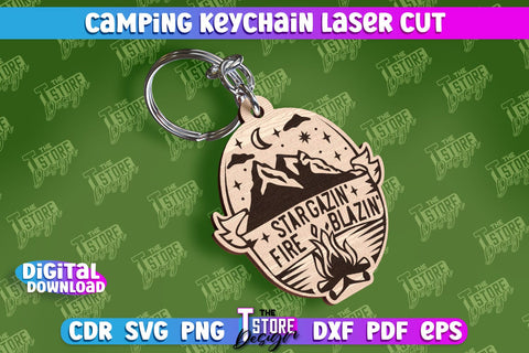 Camping Keychain Laser Cut | Adventure Design | Summer Camping Vibes | CNC File SVG The T Store Design 