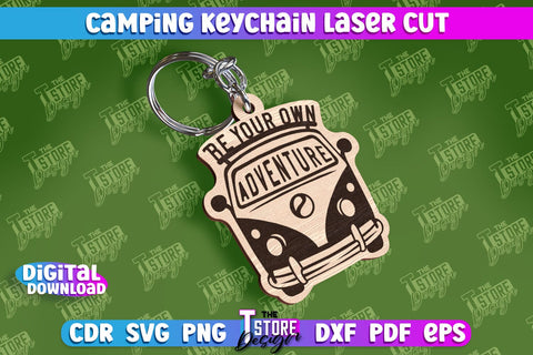 Camping Keychain Laser Cut | Adventure Design | Summer Camping Vibes | CNC File SVG The T Store Design 