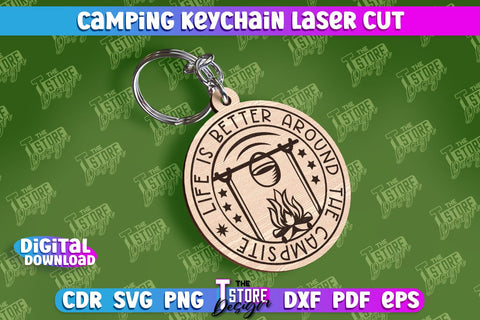 Camping Keychain Laser Cut | Adventure Design | Summer Camping Vibes | CNC File SVG The T Store Design 